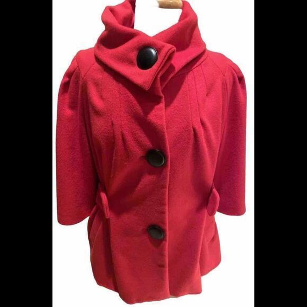 SHIN CHOI Red Wide Collar Wool‎ Cashmere Lightweight Jacket Size M Made in USA